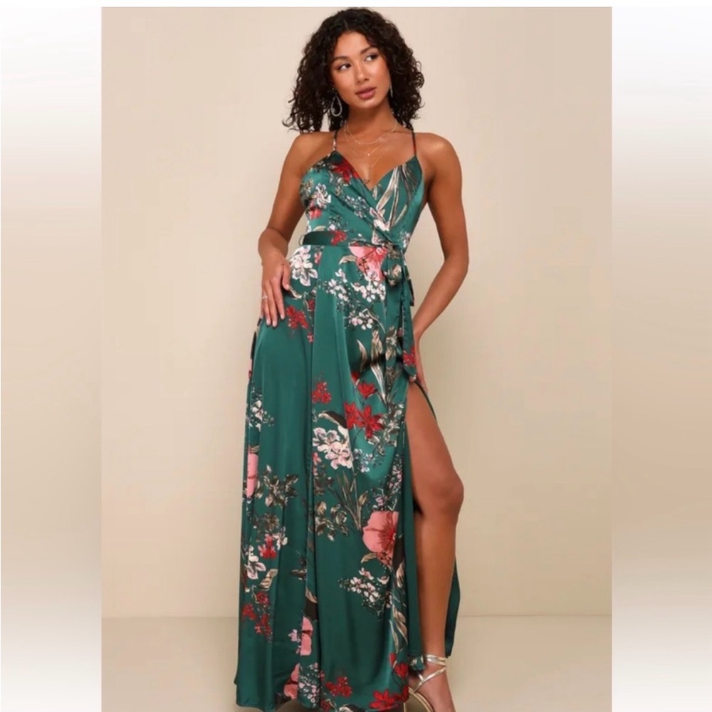 Lulu's Green Floral Maxi Dress